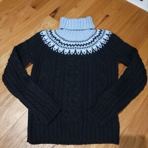 Navy Blue Fair Isle Cable Knit Sweater Small